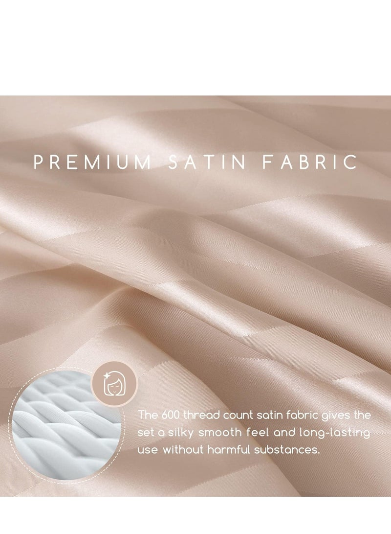 Silky Queen Bedding Set 4-Piece （Champagne Striped）  - Image 4