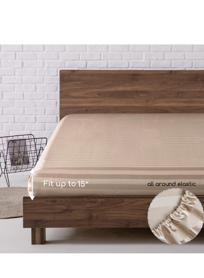 Silky Queen Bedding Set 4-Piece （Champagne Striped）  - Image 5