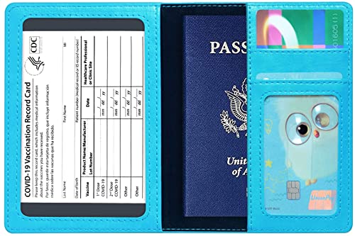 KAOBAN Passport Holder Cover Wallet Case RFID Blocking Leather Card Slot Travel Accessories Documents Organizer Protector for Women Men, Sky Blue - Image 4
