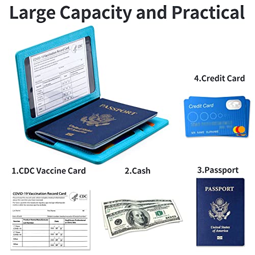 KAOBAN Passport Holder Cover Wallet Case RFID Blocking Leather Card Slot Travel Accessories Documents Organizer Protector for Women Men, Sky Blue - Image 3