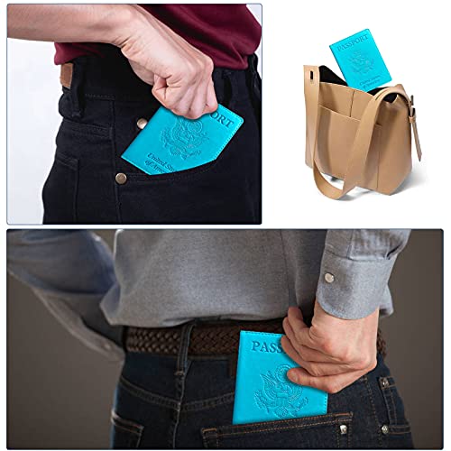 KAOBAN Passport Holder Cover Wallet Case RFID Blocking Leather Card Slot Travel Accessories Documents Organizer Protector for Women Men, Sky Blue - Image 5