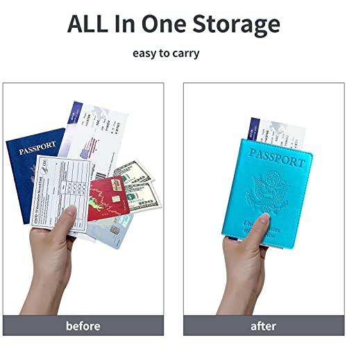 KAOBAN Passport Holder Cover Wallet Case RFID Blocking Leather Card Slot Travel Accessories Documents Organizer Protector for Women Men, Sky Blue - Image 2