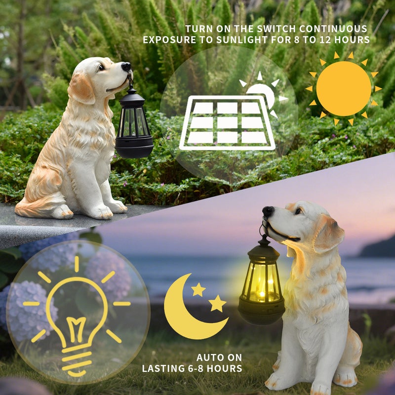 Resin Dog Carrying Lantern Solar Outdoor Light for Home Garden Corridor Path Statue Decor - Image 2