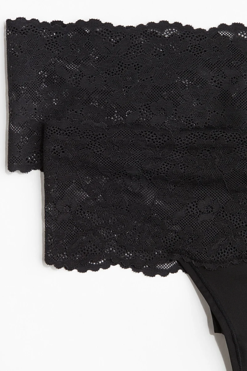 اتش اند ام سروال ثونغ من الدانتيل والألياف الدقيقة - عبوة من قطعتين