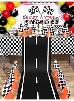 Remagr Racetrack Floor Running Black Racer Party Decoration Mat Road Table Runner Long Racetrack Tablecloth Drag for Party (Simple Style,16 ft x 2 ft)  - Image 4