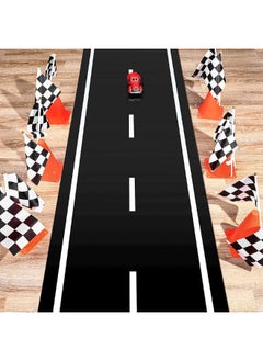 Remagr Racetrack Floor Running Black Racer Party Decoration Mat Road Table Runner Long Racetrack Tablecloth Drag for Party (Simple Style,16 ft x 2 ft)  - Image 2