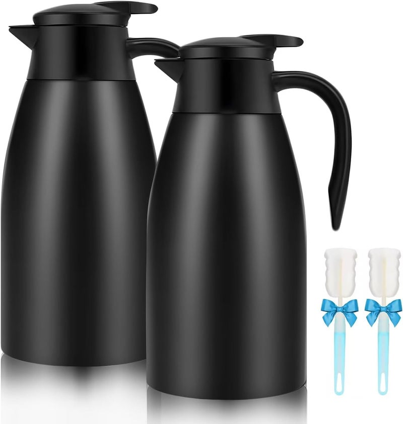 GearRoot 68oz Thermal Coffee Carafe, 2 Pack Airpot Insulated Coffee Urns Stainless Steel Vacuum Thermal Pot Dispenser for Coffee, Hot Water, Tea, Hot Beverage - Keep 12 Hours Hot, 24 Hours Cold (Black) - Image 1