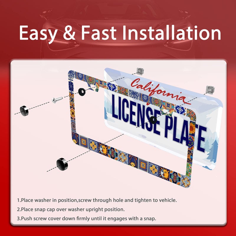 Omw2fyb Personalise Mexican Tiles License Plate Frames Mandala Boho License Plate Frame Car Universal Stainless Steel Accessories Cars Decorative 2 Holes Screws Fits Standard US Vehicles Size 12.2 x 6 Inches - Image 5