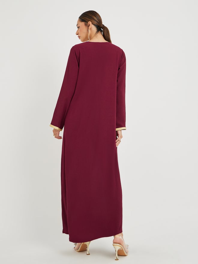 Styli Styli Mirror Work Lace Detail V Neck Jalabiya  - Image 5