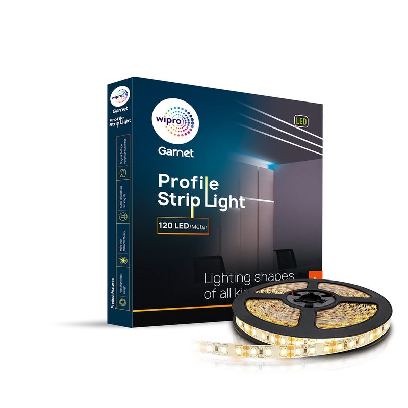 wipro Plastic Garnet 50W LED Profile Strip for Home Decoration|Warm White,2700K|120 LEDs/Mtr|5 Mtr LED Profile Strip Light for Ceiling,Wall Decoration|Pack of 1(Driver Required Separately),5 Meters - Image 5