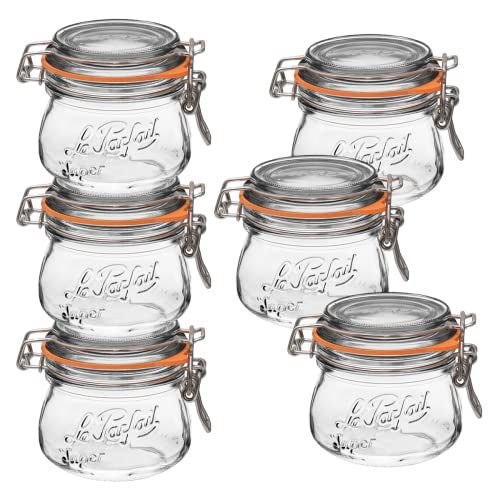Le Parfait Super Jar, Canning Jars, 250mL French Glass Canning Jar w/Round Body, Glass Jars w/Airtight Lid, Canning Jars Wide Mouth, Glass Jar w/Lid, Clear Jars, Clear Glass Jars (8oz/Half Pint, 6 pk) - Image 1