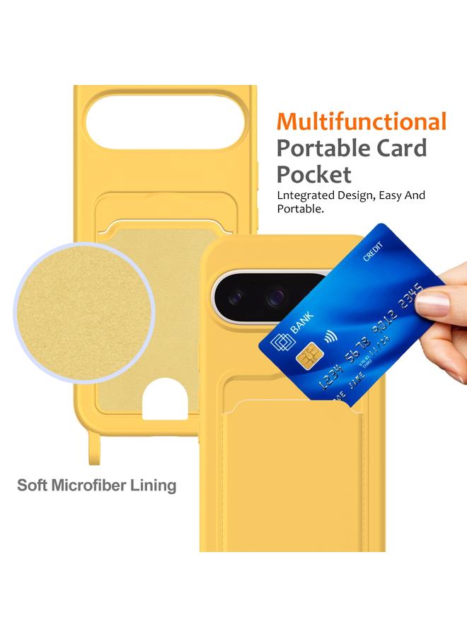 اس-توب جراب لهاتف Google Pixel 9 Pro مزود بحقيبة بطاقات مدمجة مع جراب هاتف من السيليكون السائل بلون سادة مع حبل - Image 4