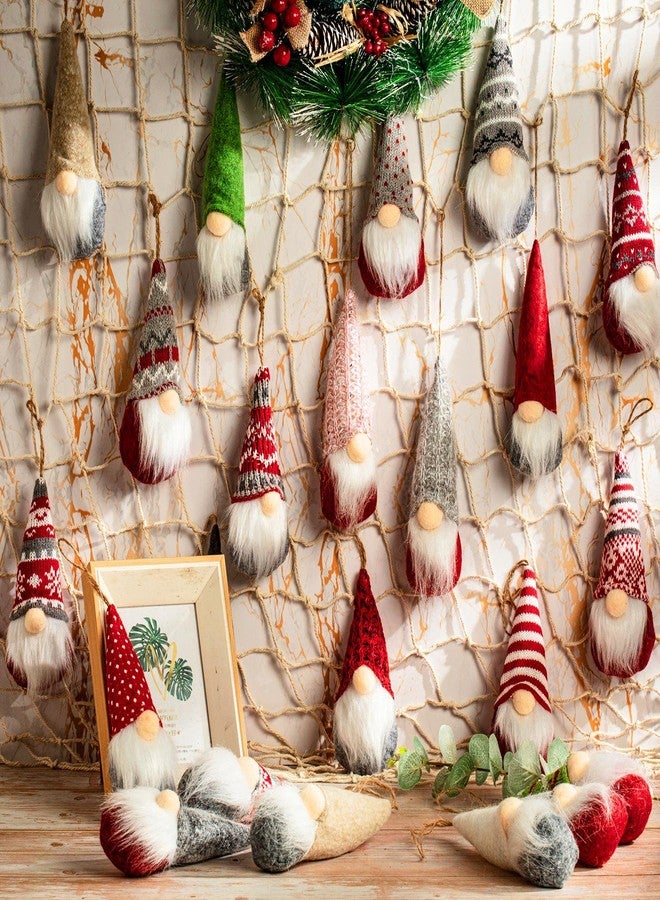 Vinsot 24 Pcs Christmas Tree Hanging Gnomes Ornaments Bulk Xmas Hanging Decorations Swedish Handmade Plush Gnomes Santa Elf Scandinavian Beard Ornaments Hat Tomte for Christmas Tree Decor (Classic) - Image 5
