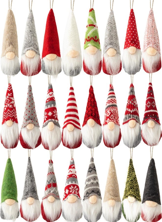 Vinsot 24 Pcs Christmas Tree Hanging Gnomes Ornaments Bulk Xmas Hanging Decorations Swedish Handmade Plush Gnomes Santa Elf Scandinavian Beard Ornaments Hat Tomte for Christmas Tree Decor (Classic) - Image 1