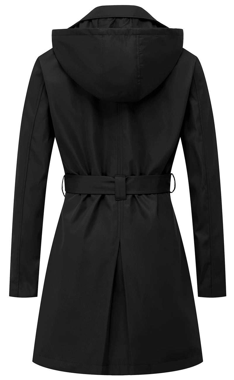 CREATMO US Women's Long Trench Coats Double Breasted Trench Coat with Belt Black L - Image 2