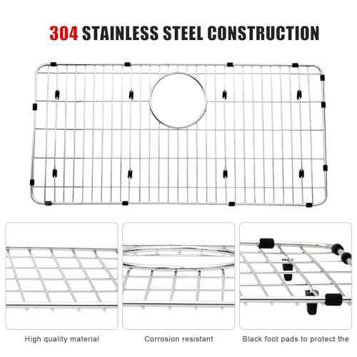 IHOUMEX LKOBG2915SS Kitchen Sink Grate 27.5" x 13.5" x 1.25" Stainless Steel Sink Protector with Supersoft Silicone Feet - Image 3