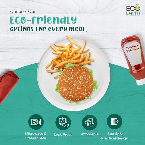EcoEarth Eco Earth 10in (25cm) 25 Pack Disposable Bagasse Plates - Sugarcane Plate for Snack Biodegradable Disposal Natural & Eco Friendly Non-Absorbent Heavy Duty Strong, Round, White - Image 4