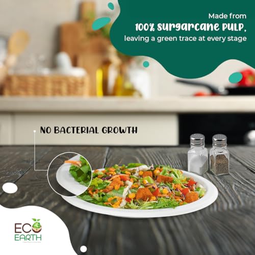 EcoEarth Eco Earth 10in (25cm) 25 Pack Disposable Bagasse Plates - Sugarcane Plate for Snack Biodegradable Disposal Natural & Eco Friendly Non-Absorbent Heavy Duty Strong, Round, White - Image 3