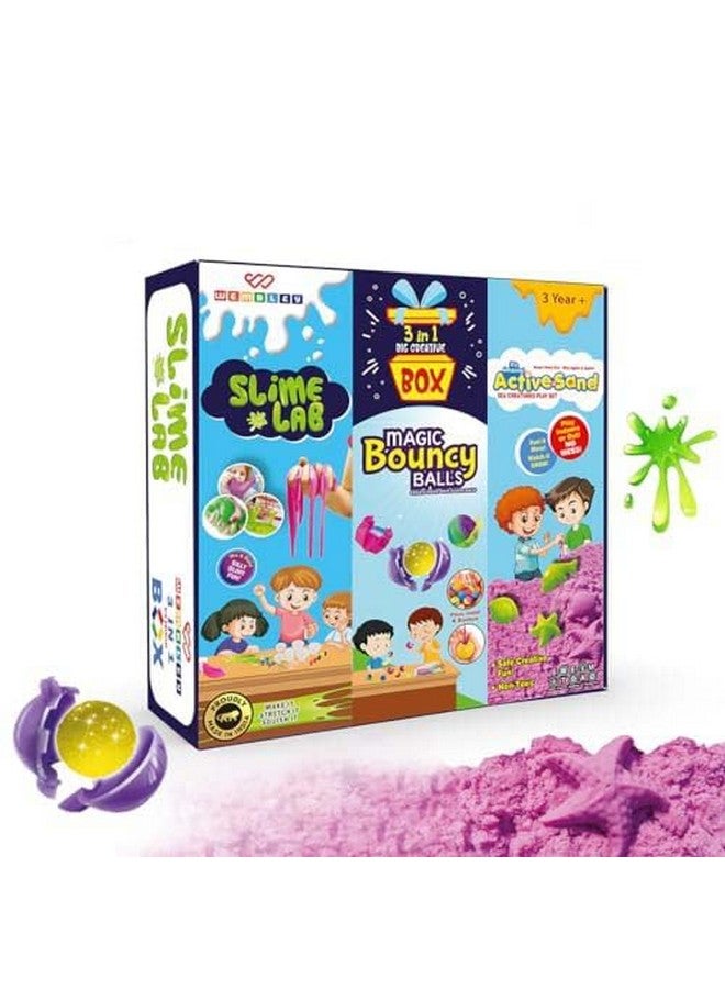 Wembley 3 in 1 Big Creative Box - Slime Lab Active Sand Art Magic Bouncy Balls for Kids | Creative Toys for Kids | Indoor Games | DIY Kids Craft Activity Kit - Ideal for Gift - Image 2