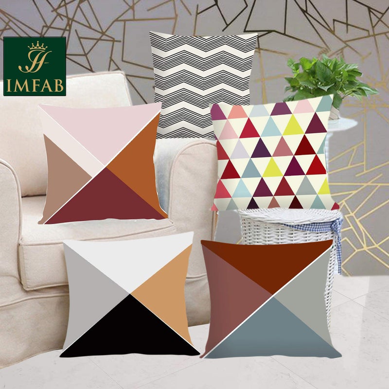 IM FAB IMFAB Geometric Design Printed Canvas Cotton Cushion Cover 12X12 inches, Set of 5 Pcs - Image 5