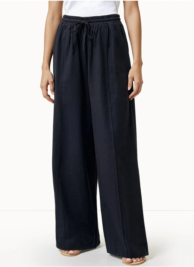 فرنش كونكشن Plain/Basic Relaxed Cotton Blend High-Rise Pants