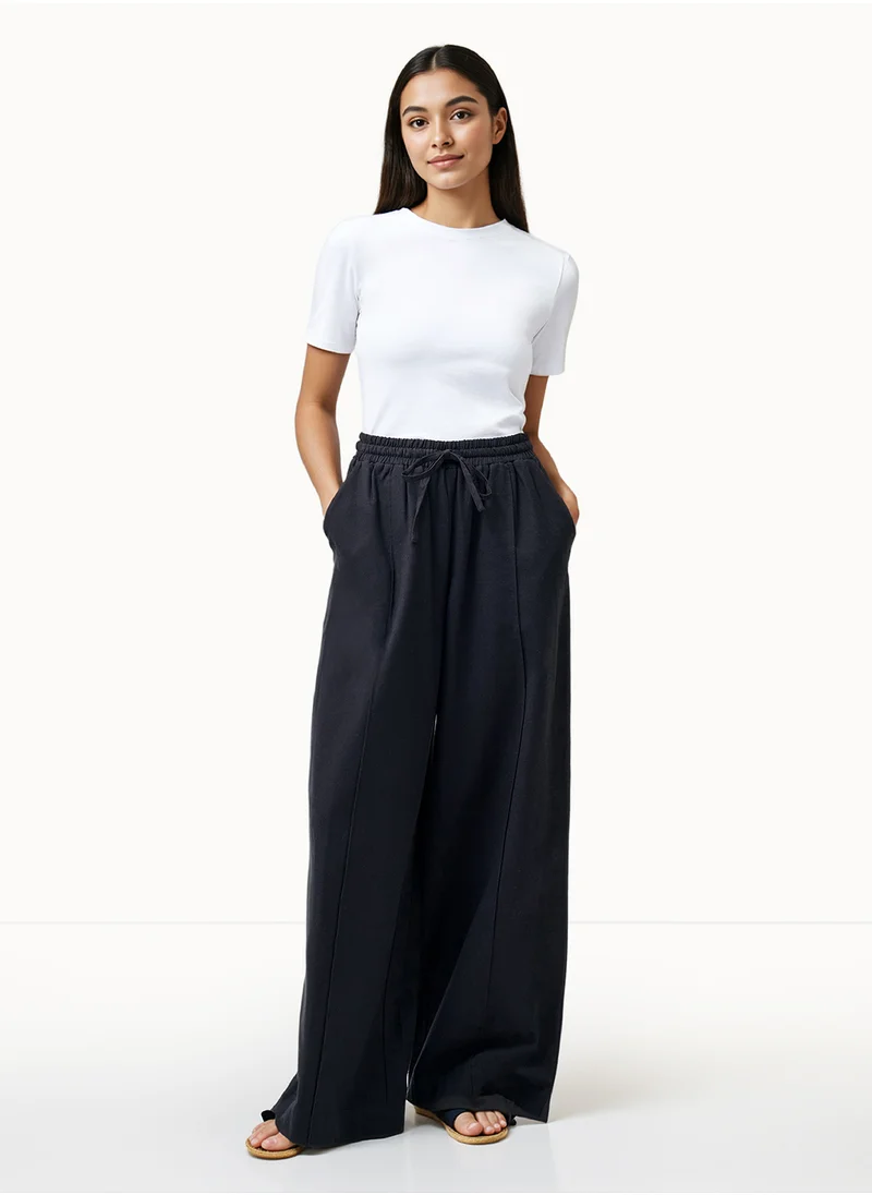 فرنش كونكشن Plain/Basic Relaxed Cotton Blend High-Rise Pants