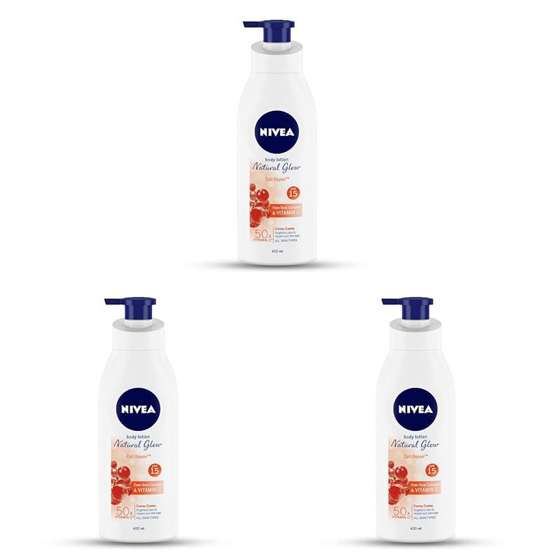 Nivea لوشن الجسم نيفيا توهج طبيعي إصلاح الخلايا SPF 15 50X فيتامين C 400 مل عبوة من 3 - Image 1