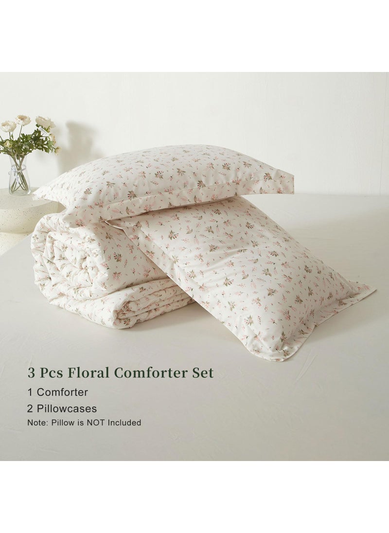 EAVD EAVD Girls Pink Floral Twin XL Comforter Set Boho Soft Washed Microfiber Bedding Set 1 Cute Floral Comforter and 2 Pillowcases Chic Vintage Garden Botanical Pattern  - Image 5