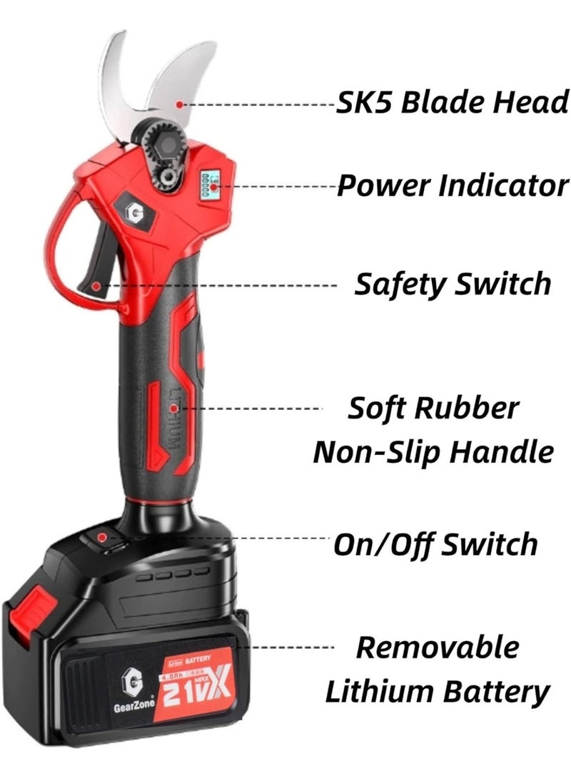 GearZone مقص تقليم لاسلكي، مقص كهربائي مع بطاريتين 2PCS، صندوق أدوات، شفرات قطع بديلة 2PCS، قطر قطع 25 و 30 مم، شاشة عرض LCD - Image 2