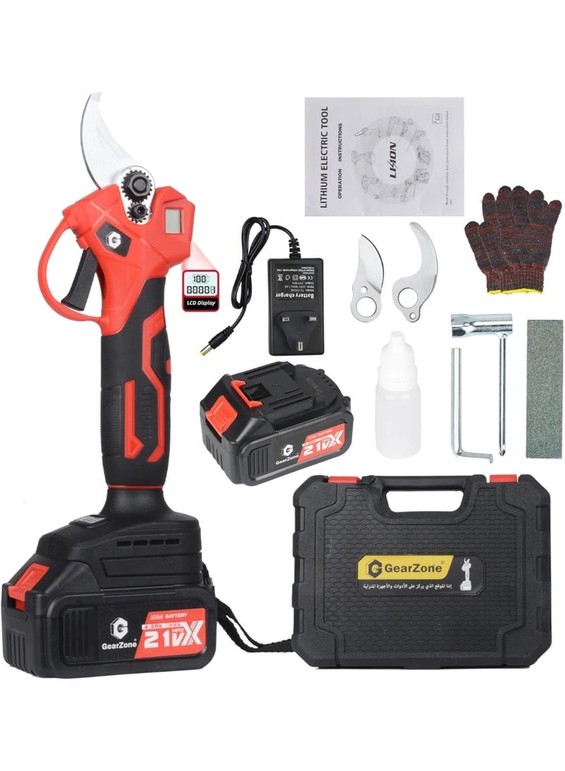 GearZone مقص تقليم لاسلكي، مقص كهربائي مع بطاريتين 2PCS، صندوق أدوات، شفرات قطع بديلة 2PCS، قطر قطع 25 و 30 مم، شاشة عرض LCD - Image 1