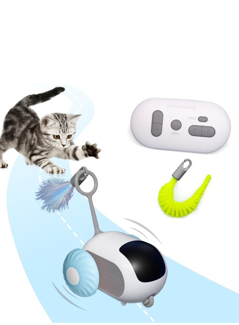 لعبة قطط بجهاز تحكم عن بعد، ألعاب قطط تفاعلية مطورة للقطط الداخلية، لعبة قطط ذكية مع ريش، ألعاب قطط الفأر، لعبة قطط تفاعلية ذاتية اللعب، قابلة لإعادة الشحن عن طريق USB （أزرق） - Image 1