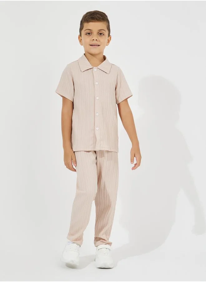 Styli Button Placket Textured Shirt & Pants Set