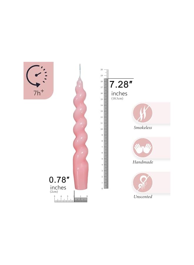 Green Tiger Twisted Taper Candles - 7.5 Inch Colored Dripless Candlesticks for Dinner Wedding Party Decoration - Pack of 2 (Pink) - Image 2