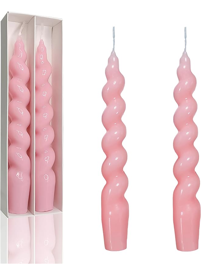 Green Tiger Twisted Taper Candles - 7.5 Inch Colored Dripless Candlesticks for Dinner Wedding Party Decoration - Pack of 2 (Pink) - Image 1