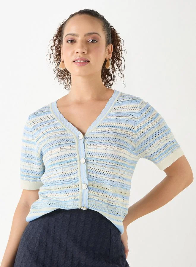 لي كوبر بلوزة محاكة بملمس بارز وإغلاق بأزرار من لي كوبر