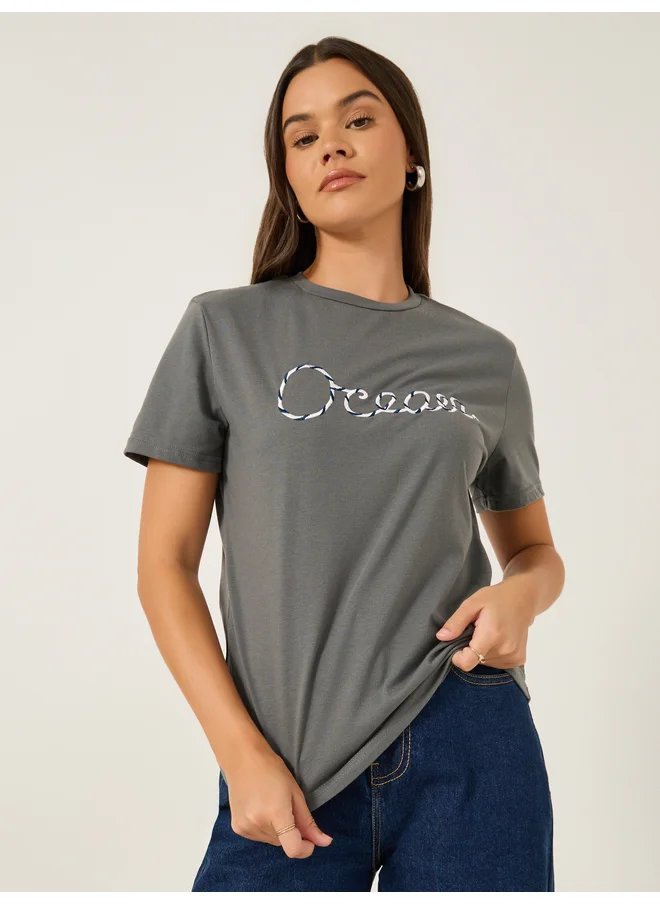 Styli Styli 3D Embroidered Short Sleeve Oversized T-Shirt