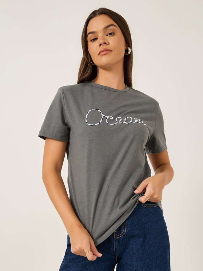 Styli 3D Embroidered Short Sleeve Oversized T-Shirt - Image 1