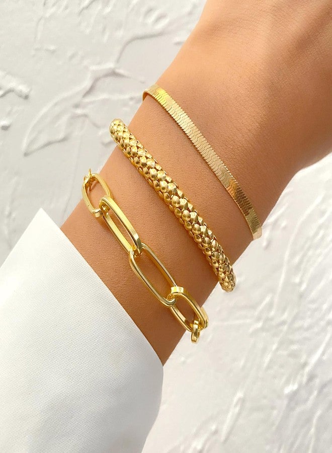 Your Always Charm 3Pcs Gold Bracelet Stack for Women Layered Bracelets Gold Chunky Bracelet Chain Bracelets for Women Gifts Trendy Stuff - Image 2