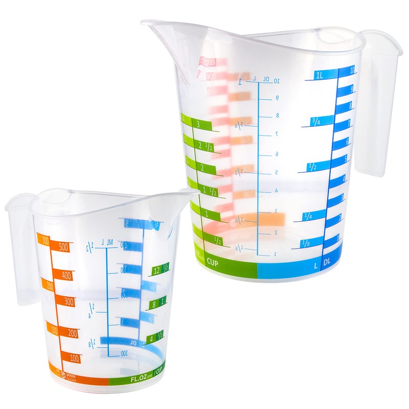 Tribello Measuring Cup Set 1 Cup and 1 Quart Plastic, With Easy To Read Measurements - BPA Free - 16oz & 32oz Liquid Measuring Cup - Spout Top for Pouring - Image 1