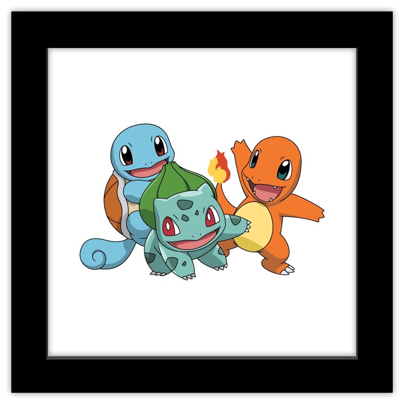 Trends International Trends International Gallery Pops Pokemon  Bulbasaur Charmander Squirtle Wall Art Black Framed Version 12 x 12 