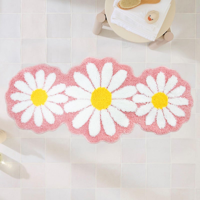 Homantic Pink Long Bathroom Rug Bedroom Area Rug Runner Daisy Pink Bathroom Mat Cute Flower Bathroom Runner Rug Floral Bathmat Absorbent Bath Mat Decor Girly Room Irregular Mat 24x51