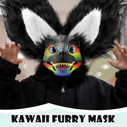 Seenelling 13 Pcs DIY Dino Mask Kit Hard Plastic Dinosaur Mask Furry Therian Dino Costume Kit Animal Dinosaur Party Costume(Black, White) - Image 3