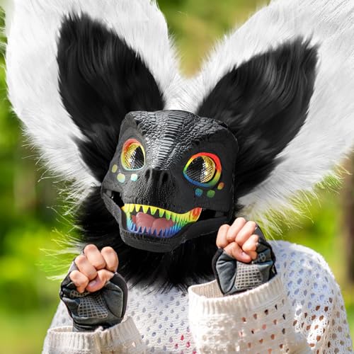 Seenelling 13 Pcs DIY Dino Mask Kit Hard Plastic Dinosaur Mask Furry Therian Dino Costume Kit Animal Dinosaur Party Costume(Black, White) - Image 5