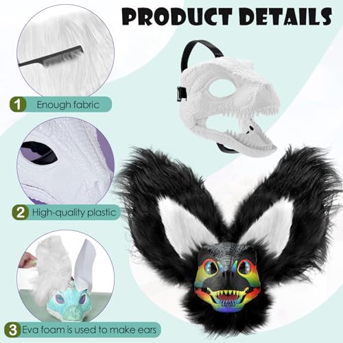 Seenelling 13 Pcs DIY Dino Mask Kit Hard Plastic Dinosaur Mask Furry Therian Dino Costume Kit Animal Dinosaur Party Costume(Black, White) - Image 4