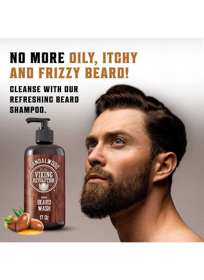 Viking Revolution - Beard Wash and Beard Conditioner Set with Argan and Jojoba Oils - Softens and Strengthens - Natural Sandalwood Scent - Beard Shampoo with Beard Oil - Image 1