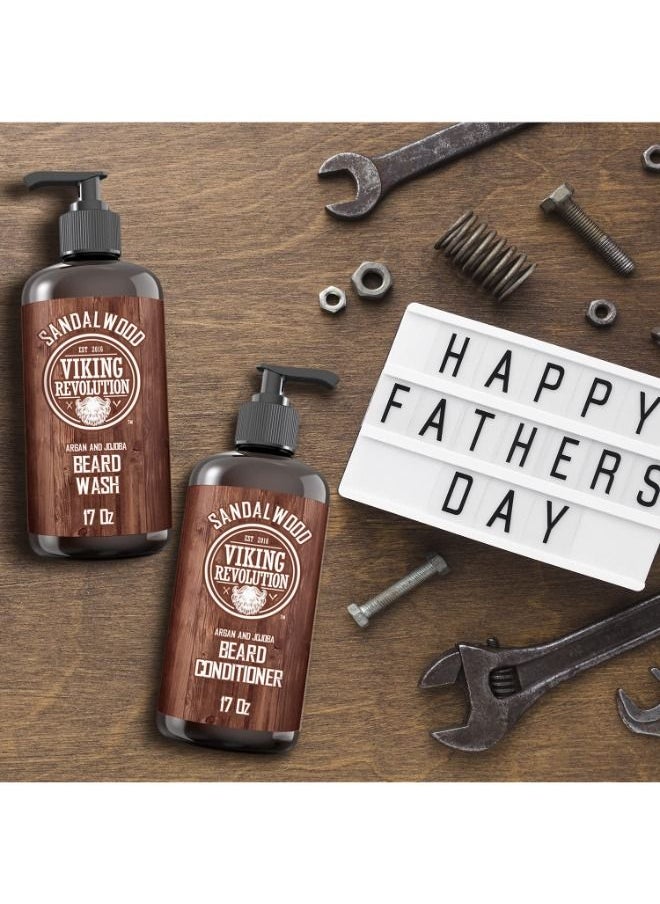 Viking Revolution - Beard Wash and Beard Conditioner Set with Argan and Jojoba Oils - Softens and Strengthens - Natural Sandalwood Scent - Beard Shampoo with Beard Oil - Image 1