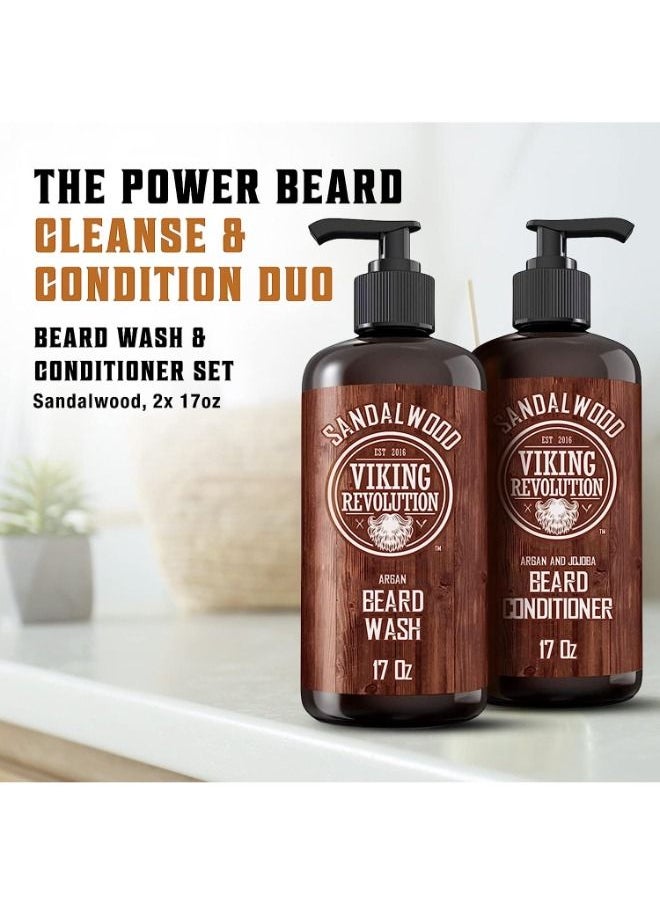 Viking Revolution - Beard Wash and Beard Conditioner Set with Argan and Jojoba Oils - Softens and Strengthens - Natural Sandalwood Scent - Beard Shampoo with Beard Oil - Image 1