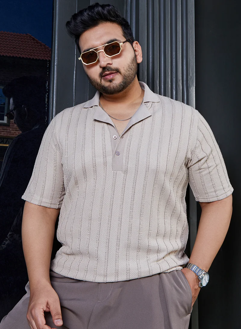 انستافاب بلس تيشيرت بولو رجالي بيج منسوج بياقة بولو وأكمام قصيرة مضلعة للإستخدام اليومي