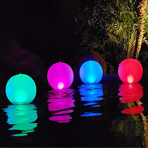 ESUPER Rukars Floating Ball Pool Light Solar Powered 4 PCS, 14 Inch Inflatable Hangable IP68 Waterproof Rechargeable Color Changing Led Glow Globe Pool - Image 1