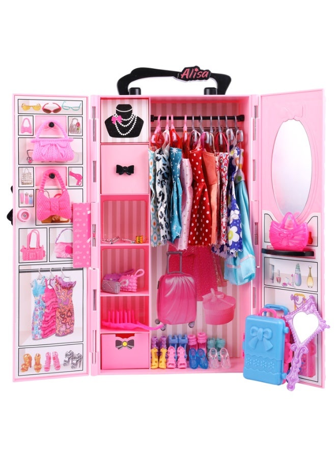 MIXDE Doll Closet Wardrobe for 11.5 Inch Girl Doll Clothes and Accessories Storage Items Including Dolls, Wardrobe many other accessories,Girls Toy - Image 3